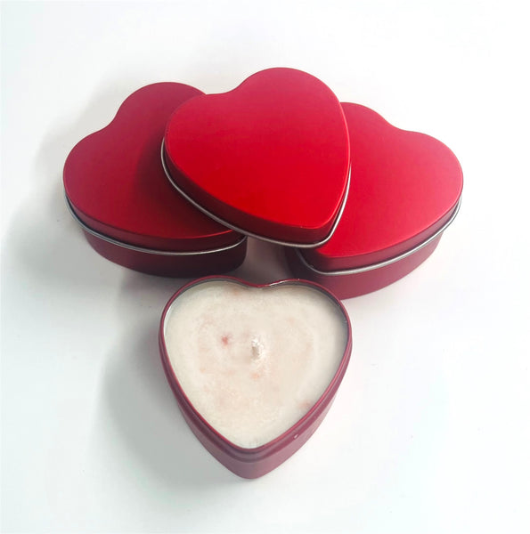 Set of 3 Heart Shaped Tins filled with scented soy candles