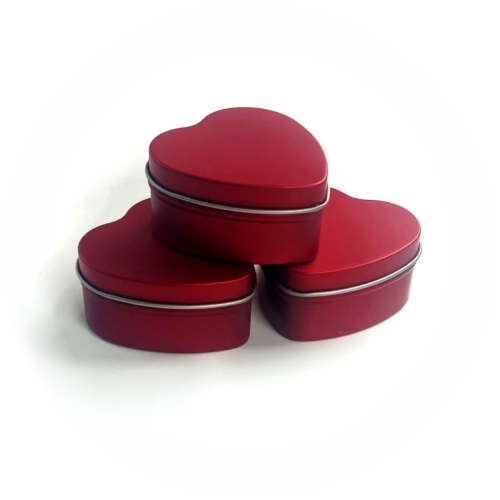Scented Soy candles in heart tins with lids, 3 to a package, 3 fragrances