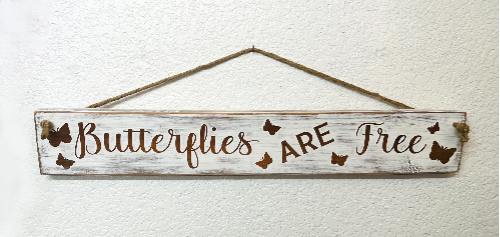 Hand painted/stained wood sign, Butterflies Are Free