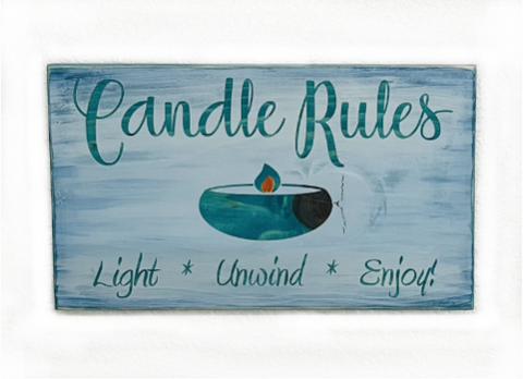 Candle Rules, Turquoise and White Wood Sign