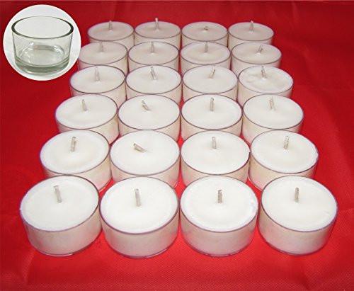 Candlemazing Soy Tealight Candles - 24 Unscented Tealights with 1 clear glass tealight holder included. 100% Soy Wax made in the USA, Hand Poured, Eco Friendly, Biodegradable Soy Wax, Clear Recyclable Cups, Clean Burning Soy Candles, 24 Per Box