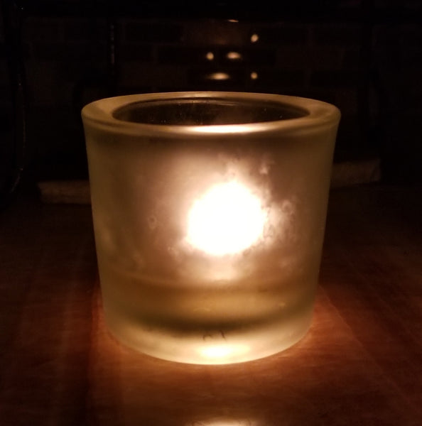 Clear Frosted Mini Soy with lit candle, Candlemazing